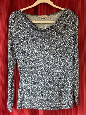 Boden Navy and White Floral Long-Sleeve Cowl Neck Top Size US 6/UK 10